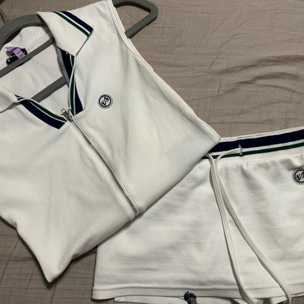 White Vest and Skirt Set with Logo